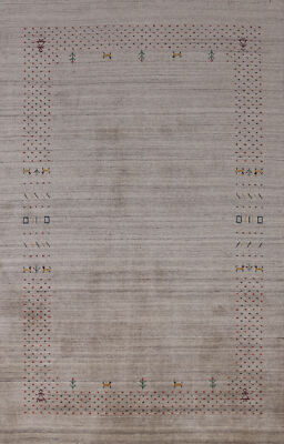Artisan-crafted Beige Gabbeh Rug Wool Handmade Bedroom Carpet 5x8 ft.