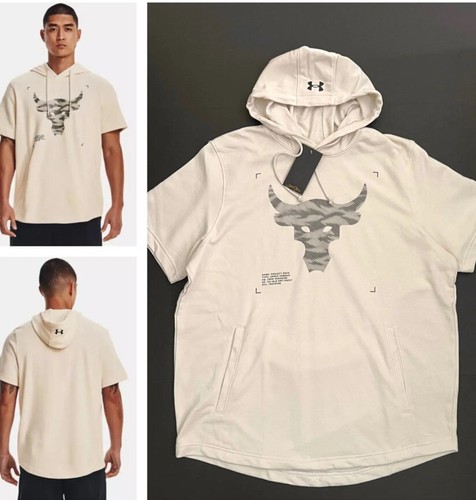 Under armour Project Rock Hoodie Mens XL BULL Terry Short Sleeve Training White - Picture 5 of 17