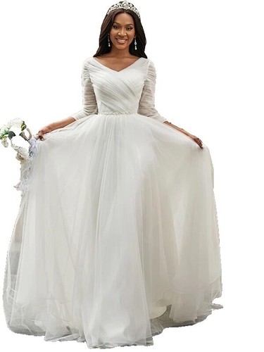 everlane deep v neck a line dress Dreamyannie Women Wedding Dress A-Line V-Neck Long Sleeves Lace/Satin Bridal  Dress With Split Front – Dreamyannie UK