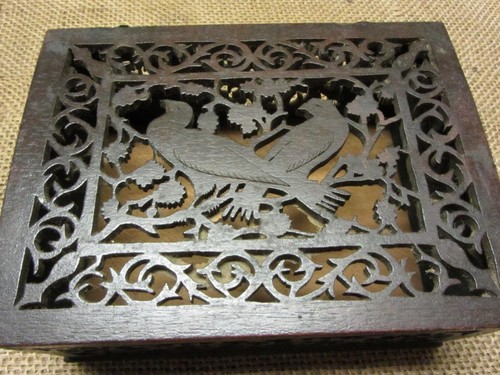 Vintage Ornate Engraved Trinket Wooden Box Hand Carved Antique Boxes Sew 10688