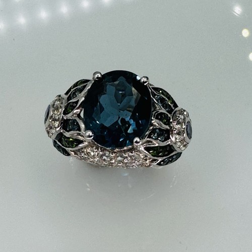 Victoria Weick London Blue Topaz Multi Gemstone Floral Design Ring Sterling Sz6
