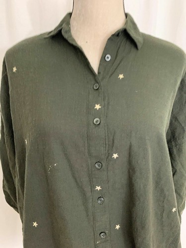 Zara Mujer Manga Larga Gris Verde Estampado De Estrellas Top de gran tamaño  XS | eBay