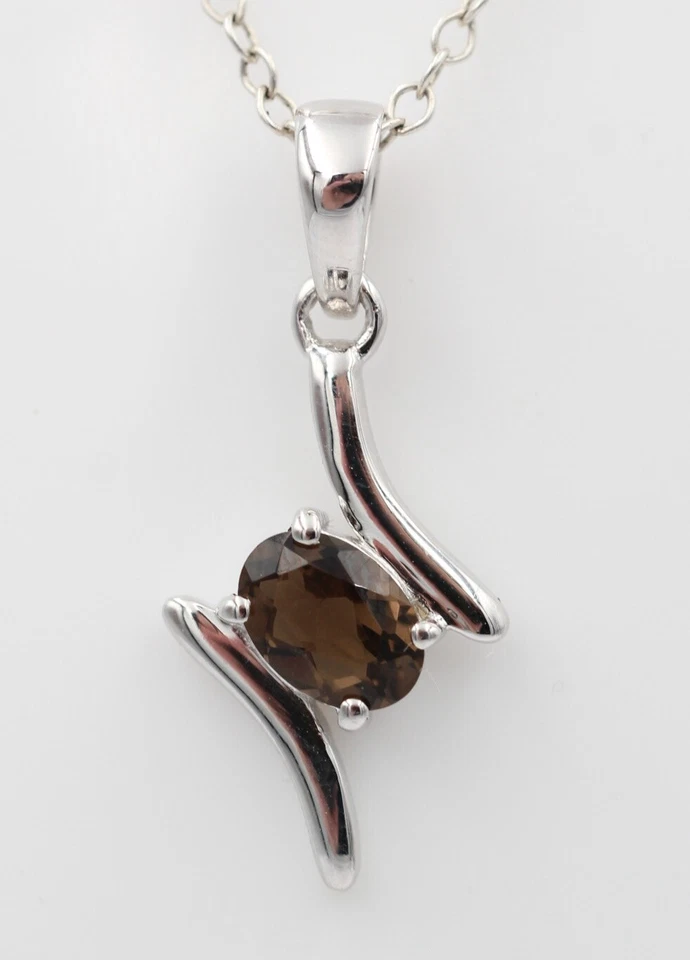 0,72 Carati Quarzo Fumè Pendente Collana In Argento 925 Top - Immagine 2 di 4