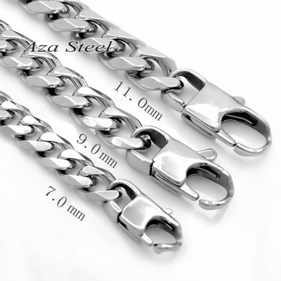 New 7/9/11mm 18-40'' MENS Boys Solid Stainless Steel Silver Curb Chain Necklace