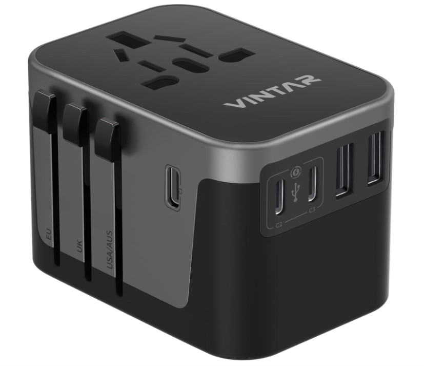 VINTAR Universal Travel Adapter with 6A, 3 USB C, 2 USB Ports, Worldwide