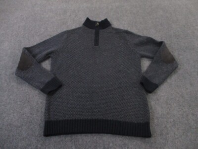 Barbour Sweater Mens L Gray Blue Wool Sweater Outdoors Elbow Patch Pullover