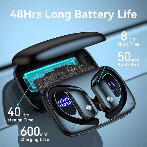 Bluetooth 5.0 Headset TWS Wireless Earphones Earbuds Stereo Headphones Ear Hook - Picture 14 of 16