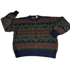 VTG Italian Sweater Co Ski Geometric Aztec Mens L Acrylic Wool Italy Dad Cosby