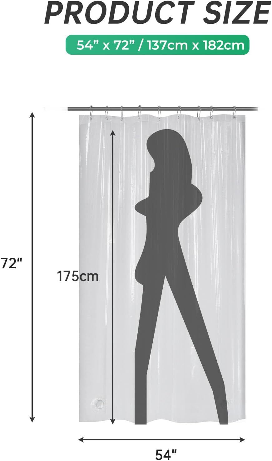 AmazerBath 54x72 Shower Curtain Stall, Plastic Shower Curtain Clear