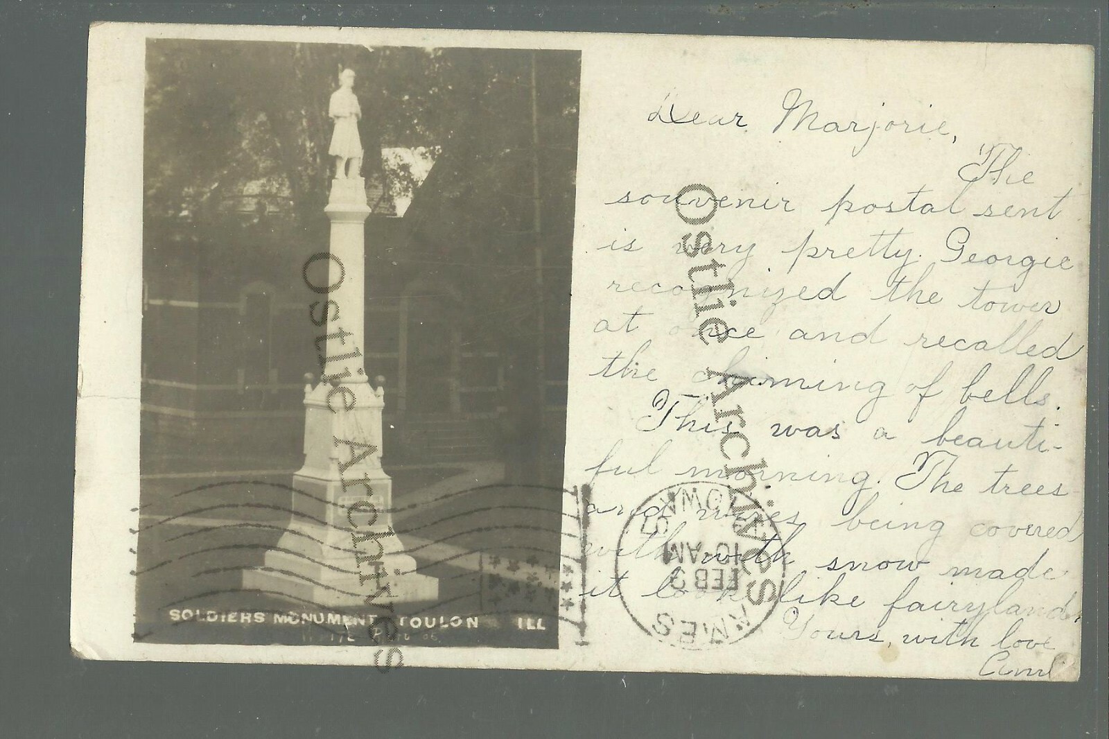Toulon ILLINOIS RPPC 1907 SOLDIERS MONUMENT GAR Civil War nr Kewanee