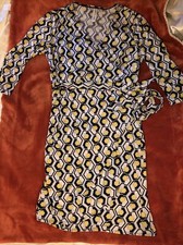 Emma & Michele Wrap 3/4 Sleeve Dress- Size Medium- Black, White, Yellow Design