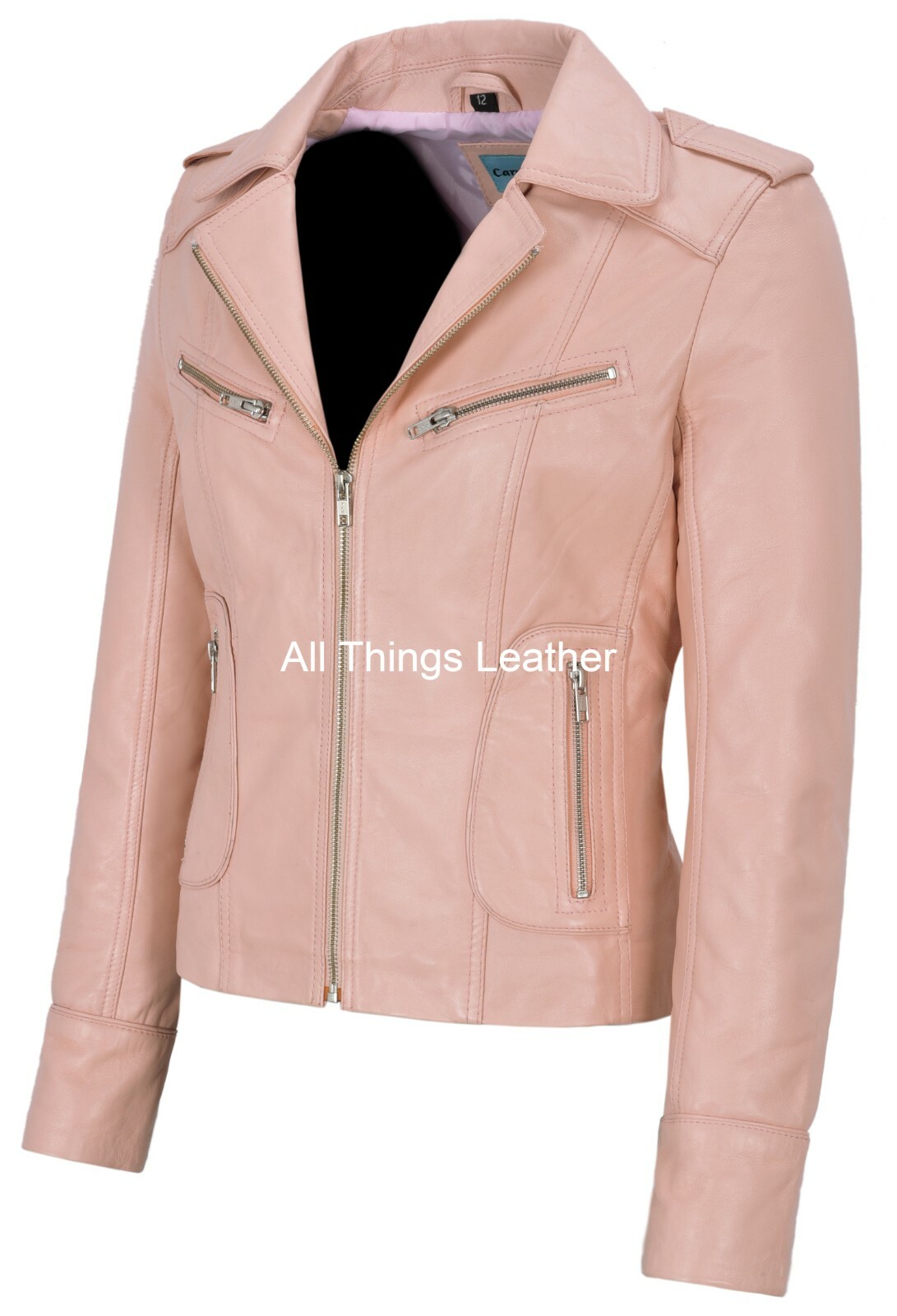 Ladies Baby Pink Leather Jacket Real Napa Leather 9823 Biker Motorcycle