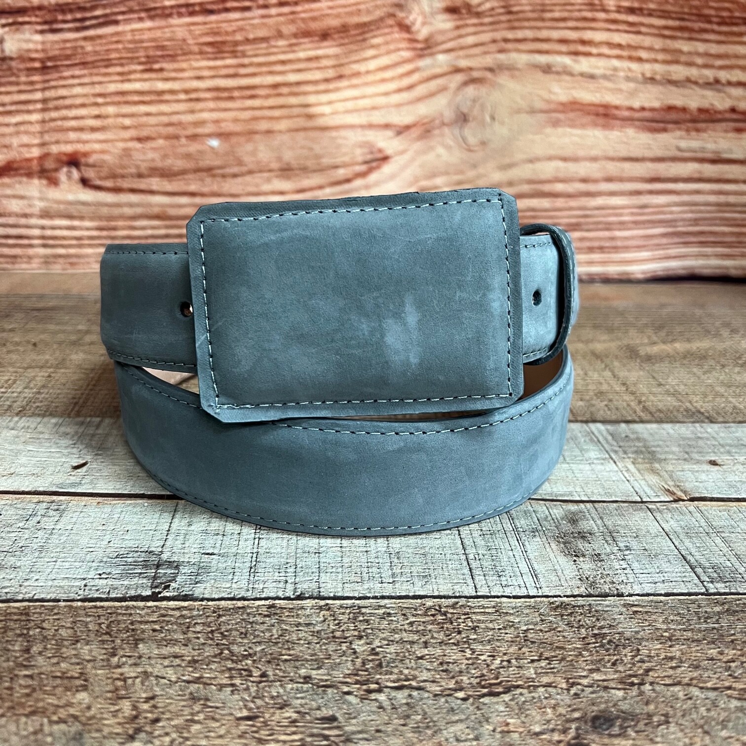 Western Unisex COWBOY Cuero Sólido a Mano GRIS Cinturón Cinto Caballero GRIS Vaquero