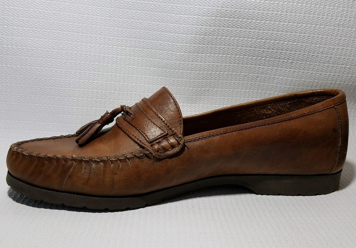 Martin Drake Mens 9.5 M Brown Leather Moc Toe Tassel Loafers 