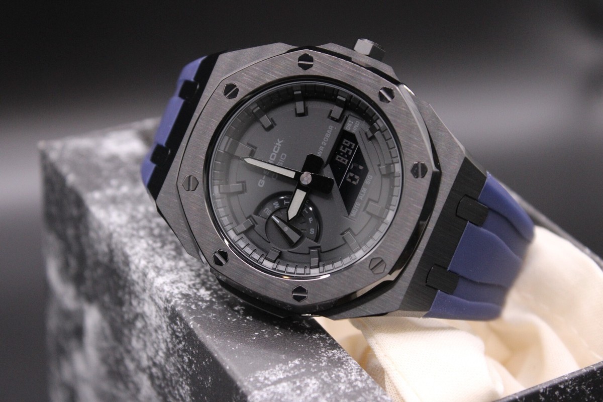 Custom Mod G-Shock GA-2100 -black Carbon Case Red Markers