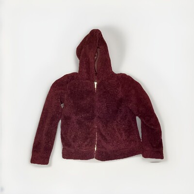Active USA Fuzzy Full Zip Jacket With Hood Pockets Burgundy Women s Size L