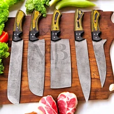 Handmade  HAND FORGED DAMASCUS STEEL CHEF KNIFE Set Kitchen Knives with sheath