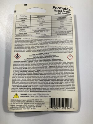 Permatex 59214 High Temperature Thread Sealant, 6 Ml Tube | eBay
