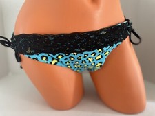 Bikini Blue Bathing Suit Bottoms Leopard Print  Size L Adjustable  