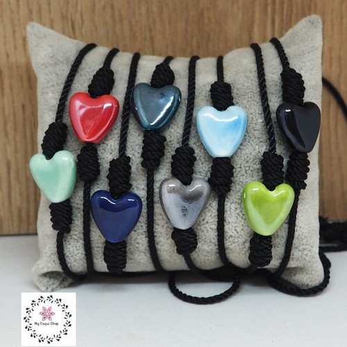 Pulseras de la amistad minimalistas dije de corazón en cerámica con hilo negro. - Picture 1 of 34