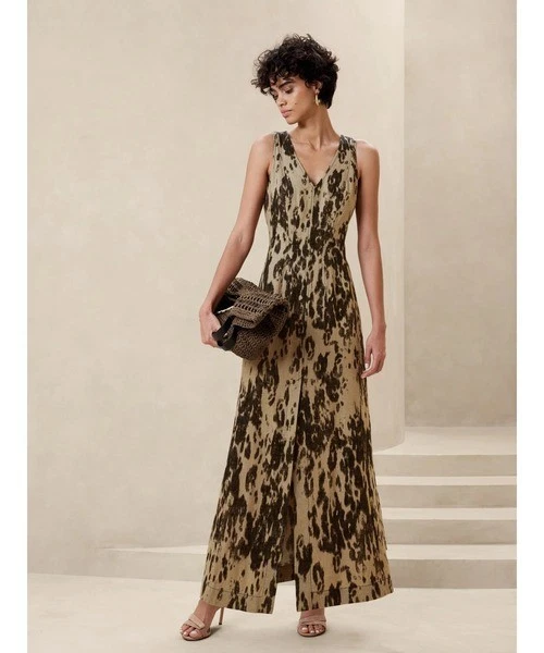 chinese dress ladies Viscose-Linen Maxi Dress  Banana Republic