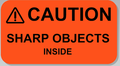 #ad ⚠CAUTION SHARP OBJECTS INSIDE Warning Sticker Label ORANGE 2.25quot; L x 1.25quot; H $39.99
