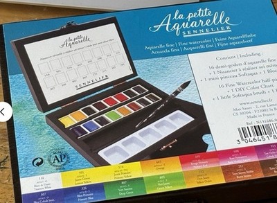 Sennelier l'Aquarelle French Artists' Watercolor in Wooden Box & Water brush
