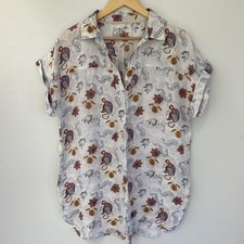 White Stuff Tunic Top UK 12 Linen White Floral Monkey Print with Pockets Comfy