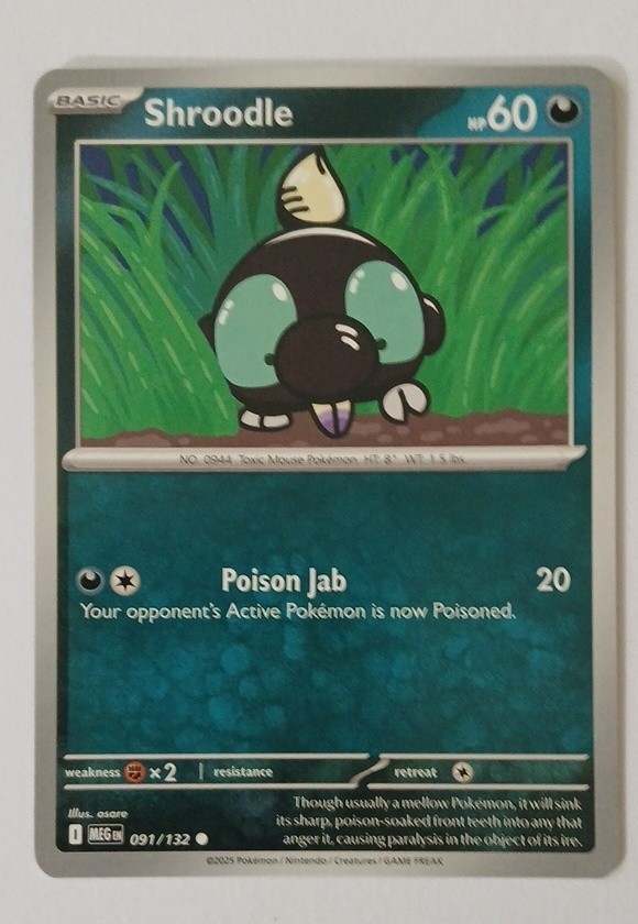 Shroodle 091/132 Me01: Mega Evolution Regular Pokémon TCG Common Basic Darkness 