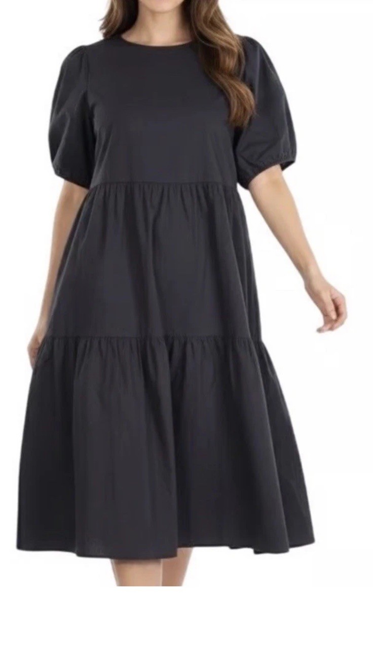 Everlane Tiered Puff Sleeve Midi Dress Women’s XS Babydoll Flowy Minimalist