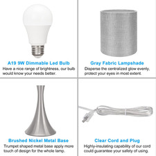 3 Way Touch Control Table Lamp, Dimmable Bedside Desk Lamp with Metal Base Mo...
