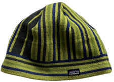 PATAGONIA Blue  Green Striped Wool Blend Beanie Hat Cap Kids XXL  10-Up 