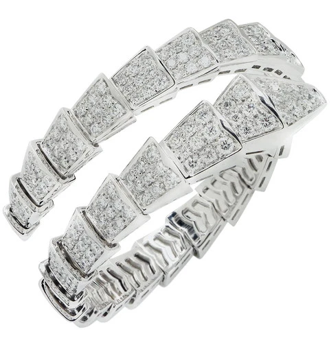 Bvlgari Serpenti 18K White Gold Diamond Bangle 8.91 Carats 17cm