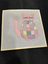 Completed Needlepoint Canvas Pink Quilt Cat