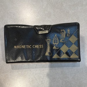 Magnetic Travel Chess Set Folding Black Case Red Board Plastic Pieces