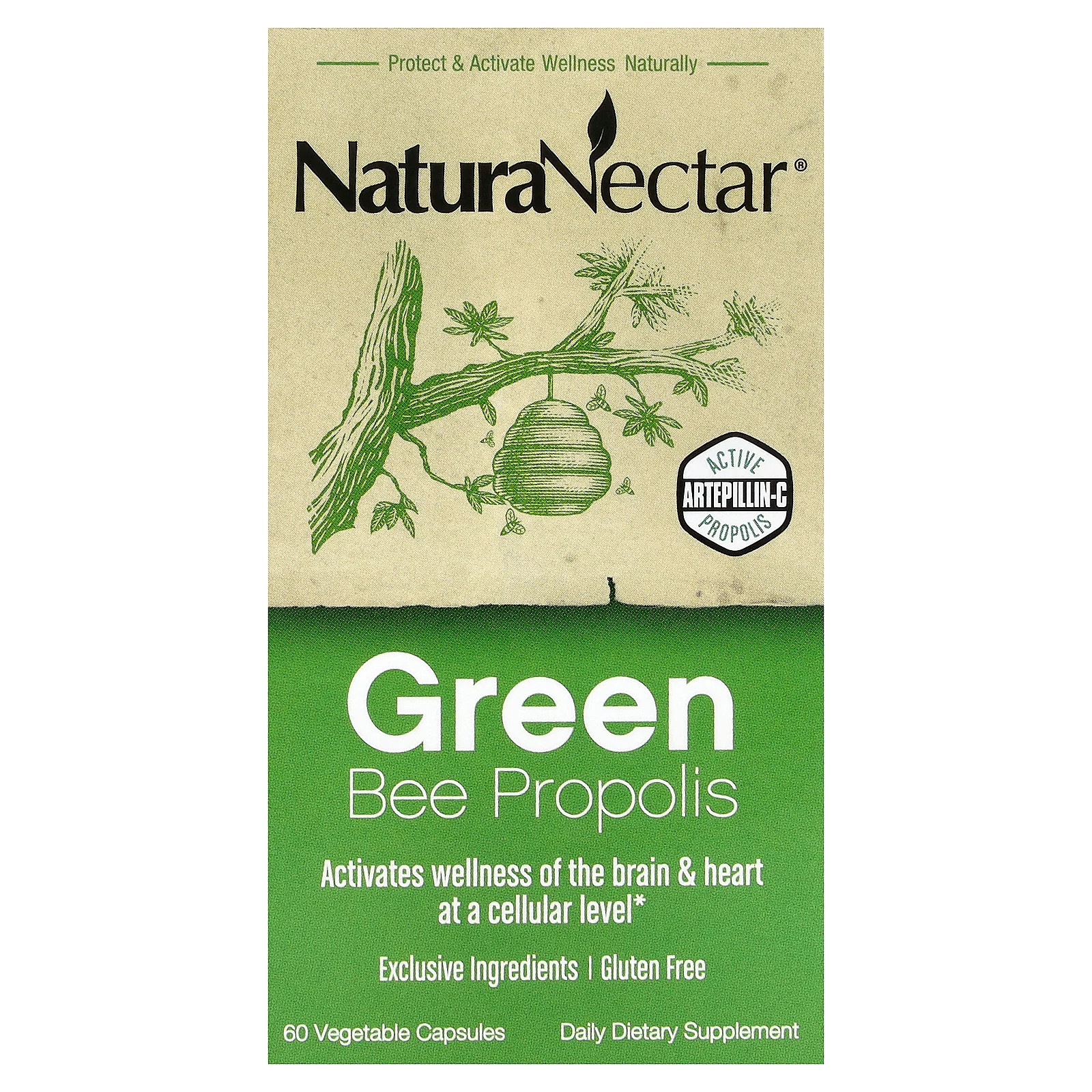 NaturaNectar Green Bee Propolis 60 растительных капсул без спирта, полностью натуральный