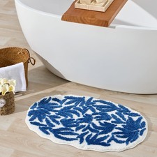 Cute Blue Leaf Bath Mat Plush Microfiber Non Slip Washable Rug 20x32 Inch