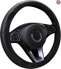 Car Steering Wheel Cover, 15 inch Carbon Fiber Microfiber PU Leather Elastic