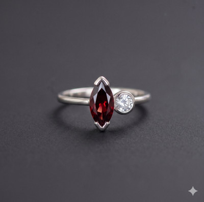 Marquise Red Gemstone Ring, 925 Sterling Silver Ring, Delicate Stacking Ring