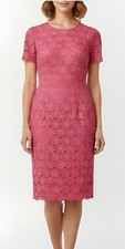 Talbots Dress 12p Crochet Lace Pink Sheath Knee Length Short Sleeve Party Event