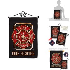 Fire Fighter Garden Flag Set Wall Hanger Double-Sided 13 X 18.5 Made In USA