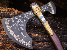Handmade Viking Double Head Axe Engraved Decorative Cosplay Prop Display Piece