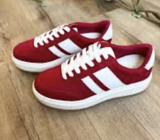 Madden Girl Red White Suede Platform Sneakers Casual Shoes Size 7