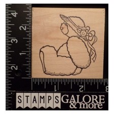 Daisy Kingdom Rubber Stamps R75 GIRL TEDDY BEAR SITTING GARDEN HAT FLOWERS 575