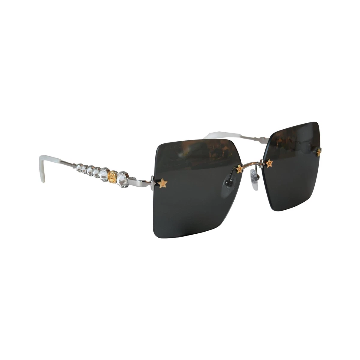Gucci Women\'s Black Oversized Square Sunglasses with Stars Gucci Acetate Crystal Star Round Frame Sunglasses GG0208S  main image 3