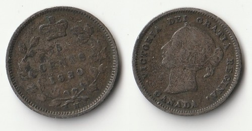 1880 H Canada 5 cents silver coin