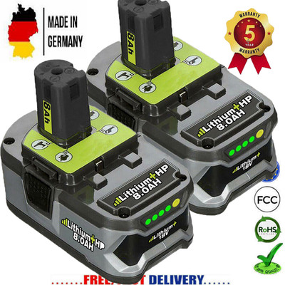2X 18V 8,0 Ah Akku für RYOBI Plus Lithium RB18L50 P108 P104 Batterie