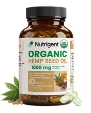 Organic Hemp Oil 1000 mg, Cold Pressed  100 Pure, Plant-Based Omega 3-6-9 f...