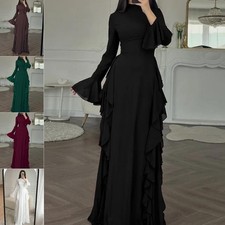 Elegant Casual High-Waisted Solid-Color Flare-Sleeve Dress For Party Outfits
