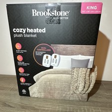 Brookstone Heated Plush Blanket King 100x90in Beige Dual Controllers